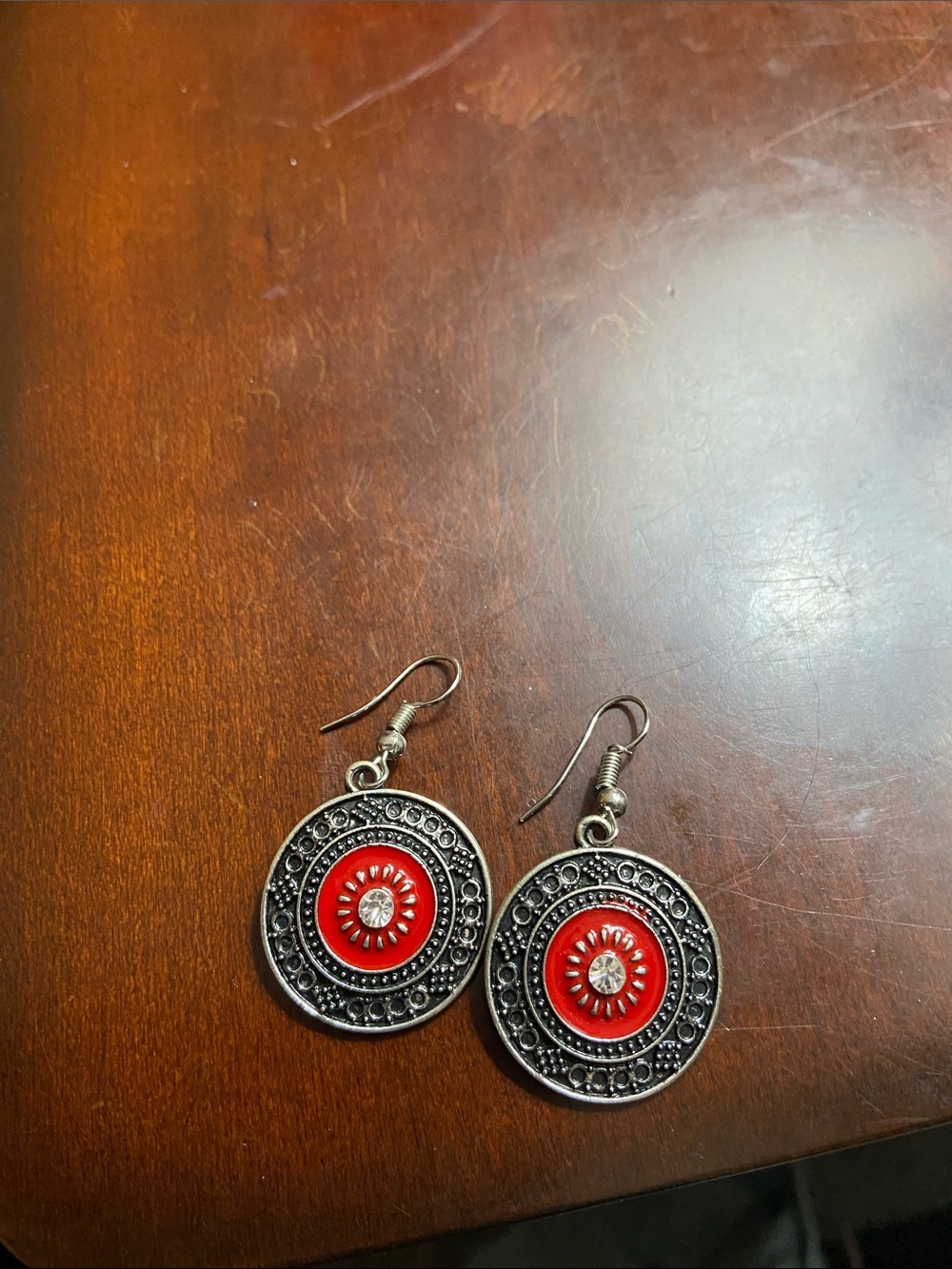 Red Floral Medallion Drop Earrings - Women Jewelry